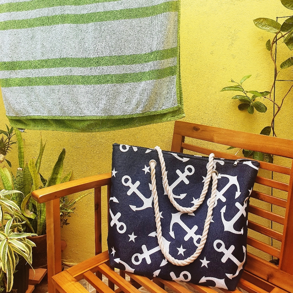 2/20. Navy Large Beach Bag|Tote